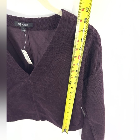 Madewell Waffle Knit Relaxed V-Neck Top Womens Size M Black Iris Plum Casual NWT - Picture 9 of 10